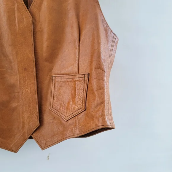 Brother Gambit Slick Vintage 70s Leather Vest Size Small Boho Western Southwest